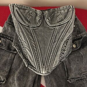 Fashion Nova Charcoal Denim Corset Jumpsuit